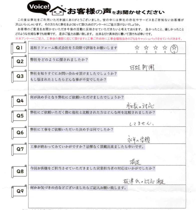 永年の信頼、満足です